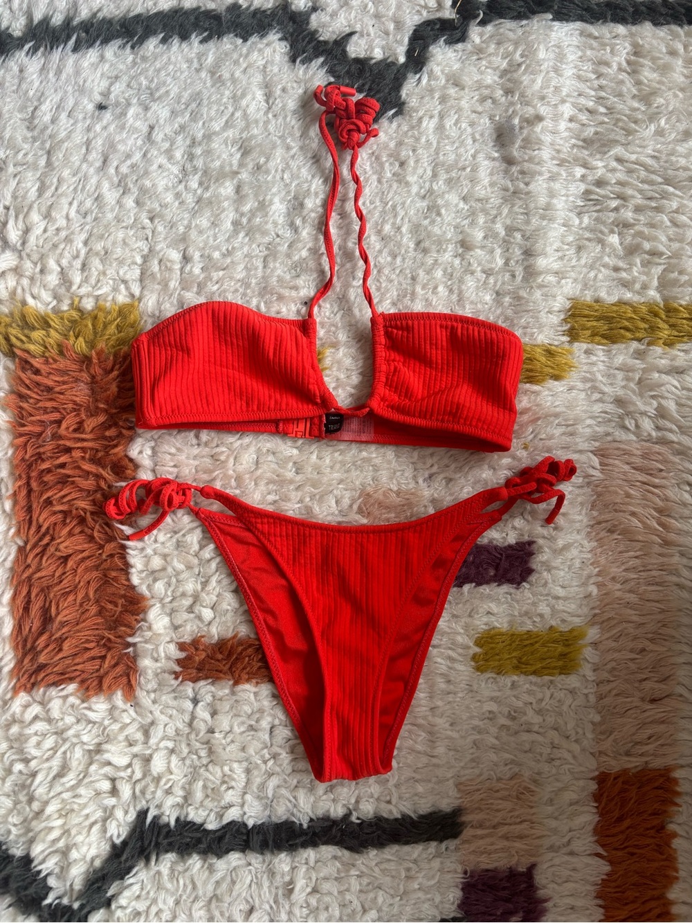 Triangl Red Ribbed Tie-Side Bikini Set - Women Swim